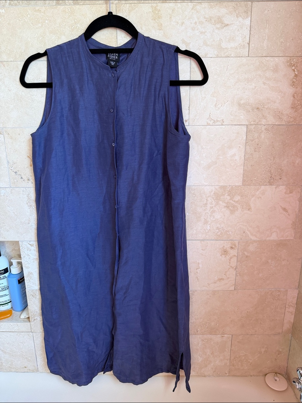Eileen Fisher Sleeveless Button-Front Midi Dress in navy size SP